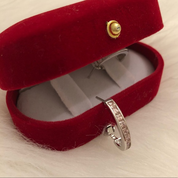 Silver earrings pink zirconia clips style - Picture 3 of 6